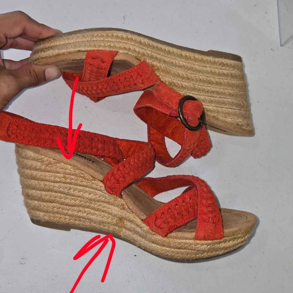 Minnetonka Red Suede Braided Espadrille Wedge Sandals Womens Size 7 Strappy Boho